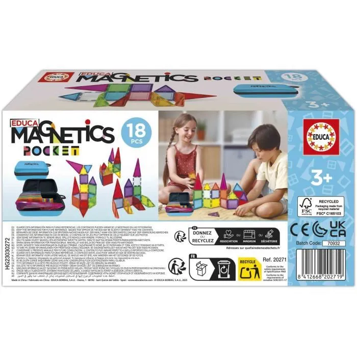 Educa Magnetics Mallette - Jeu de Construction Magnétique avec 18 Blocs, 2 Animaux et 8 Cartes pour Enfants à Partir de 3 Ans
