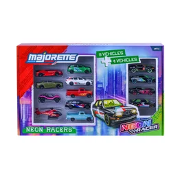 Majorette Coffret 13 Véhicules Neon Racer Set, 9 Modèles Classiques + 4 Édition Limitée Graffiti, Voitures Miniatures 1/64 en Métal, Pour Enfants dès 3 Ans