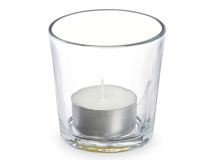 Acorde Bougeoir Tealight en Verre Blanc 7x7x7 cm - Coton 6 Heures (Set de 12)