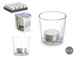 Acorde Bougeoir Tealight en Verre Blanc 7x7x7 cm - Coton 6 Heures (Set de 12)