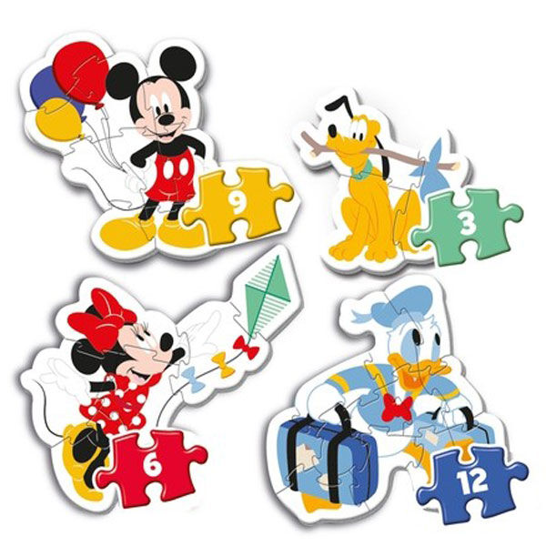 Clementoni Puzzle Mon Premier Puzzle Mickey Disney 3, 6, 9 et 12 Pièces - Puzzles de Silhouettes à Difficulté Progressive pour Enfants Dès 2 Ans