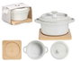 Vessia Cazuela en céramique ronde avec base en bambou 13,5 x 10,5 x 7,5 cm 200 ml blanc (Set de 24)