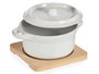 Vessia Cazuela en céramique ronde avec base en bambou 13,5 x 10,5 x 7,5 cm 200 ml blanc (Set de 24)
