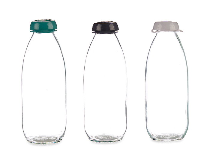 Vivalto Bouteille en verre 1 L avec couvercle en plastique, couleurs assorties (anthracite, gris, vert) 23,7 x 7,5 x 7,5 cm (Set de 12) Vivalto Bouteille en verre 1 L avec couvercle en plastique, couleurs assorties (anthracite, gris, vert) 23,7 x 7,5 x 7,5 cm (Set de 12)