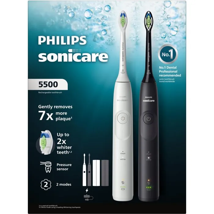 Philips Sonicare Série 5500 HX7119/01 - Double manche, Blanc et noir Philips Sonicare Série 5500 HX7119/01 - Double manche, Blanc et noir