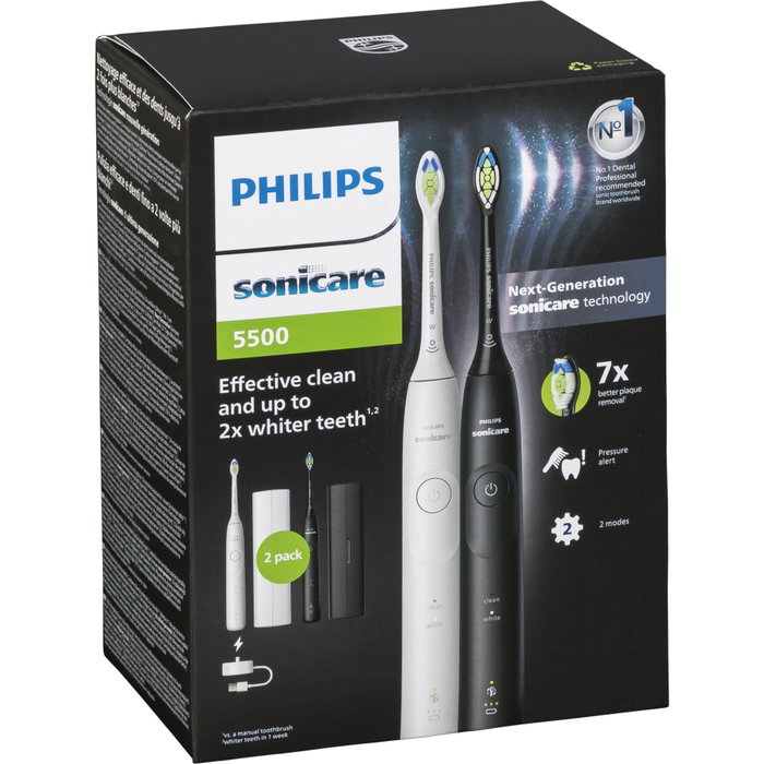 Philips Sonicare Série 5500 HX7119/01 - Double manche, Blanc et noir Philips Sonicare Série 5500 HX7119/01 - Double manche, Blanc et noir