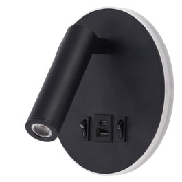 Applique LED Spot Round 9W Noir avec Sortie USB-C