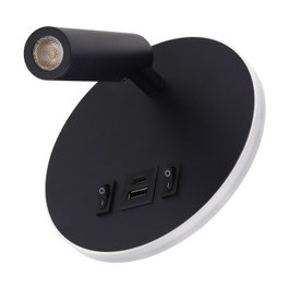 Spot LED rond 9W avec port USB-C - 630 lm 3000K noir - Applique murale orientable