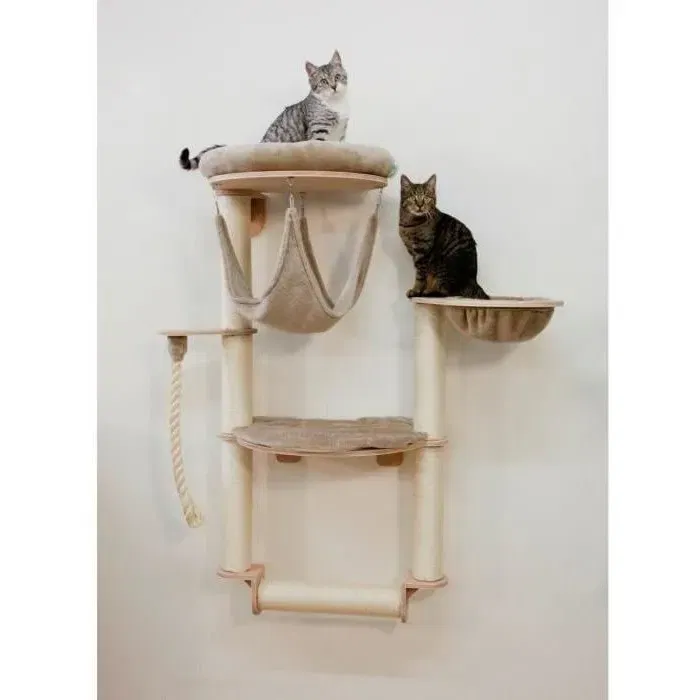 Kerbl Dolomit Grappa Pro - Arbre à chat mural, 138 cm, tronc en sisal, coussin, corbeille et hamac, couleur taupe