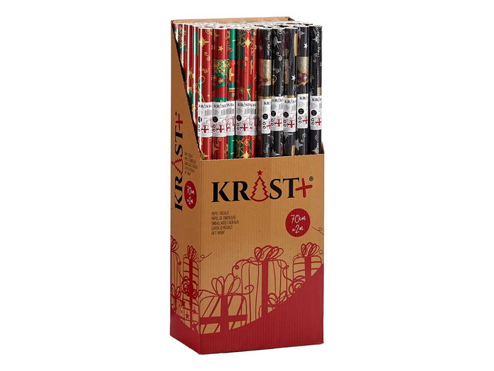 Krist+ Rouleau Papier Cadeau 70 x 200 cm Merry Christmas Motif Noël Noir et Rouge (Set de 50)