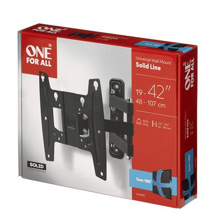 One For All WM4251 Support mural pour TV pivotant 180°, compatible écrans 19" à 42", fixation VESA 75x75 / 100x100 / 200x100 / 200x200