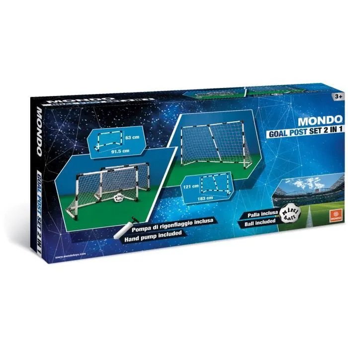 Mondo Set de Football 2-en-1 Kit 2 Mini Cages Modulables + BioBall Mini Ball PVC - Cages 183 cm / 91.5 cm avec Balle Écologique Ø14 cm