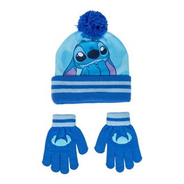 Cerdá - Ensemble 2 pièces bonnet et gants Stitch Taille Unique - Bleu clair - Recommandé à partir de 3 ans