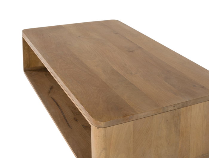 GINER Y COLOMER - Table basse en bois de manguier naturel avec revistero intégré et coins arrondis - Design moderne et accueillant