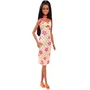 Barbie Poupée Barbie Fashionistas Printemps HYT91, Robe Midi à Carreaux Orange et Blanc, Cheveux Noirs, 3 Ans et Plus
