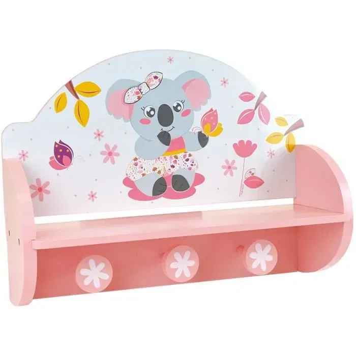 Fun House Mimi Koala 713337 - Étagère Porte-manteau Rose pour Enfant en MDF et Pin - Contemporain Design - H 33 x L 46 x P 15 cm