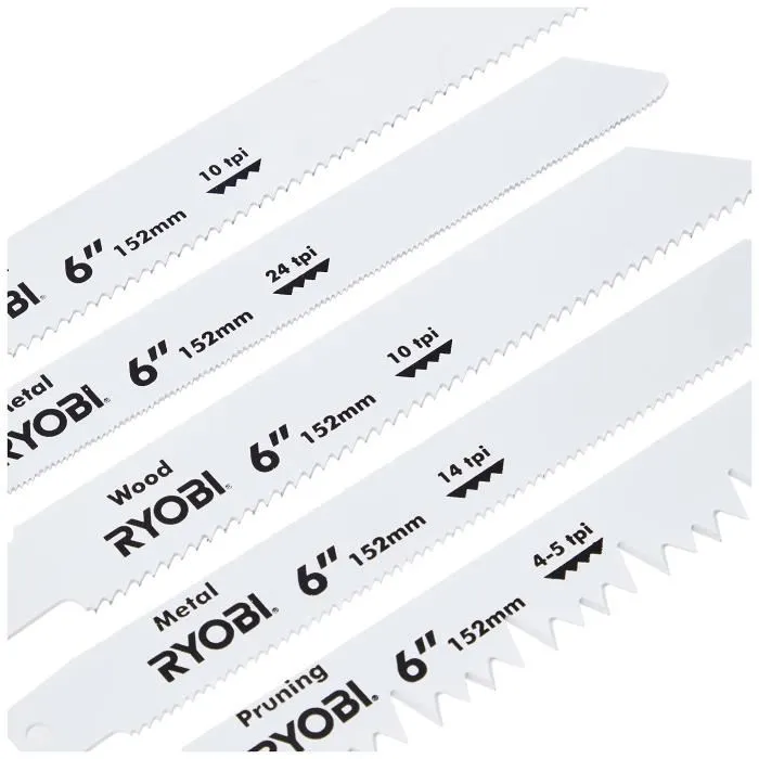 Ryobi Pack de 6 lames universelles pour scie sabre RAK06RB - 100/152 mm bois et métal - Compatible OnePlus - Blister