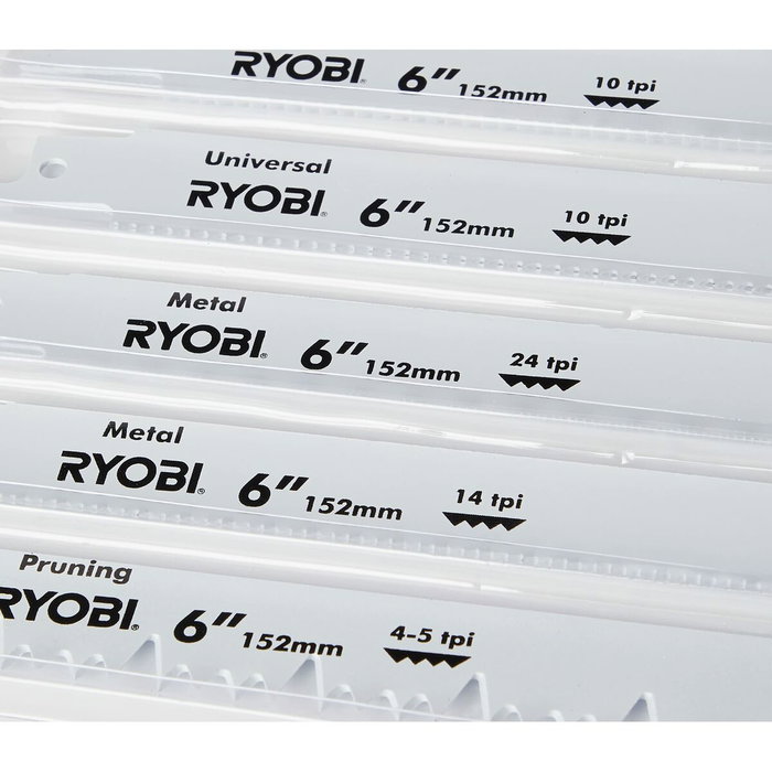 Ryobi RAK06RB Pack de 6 lames de scie sabre universelles bois et métal Ryobi RAK06RB Pack de 6 lames de scie sabre universelles bois et métal