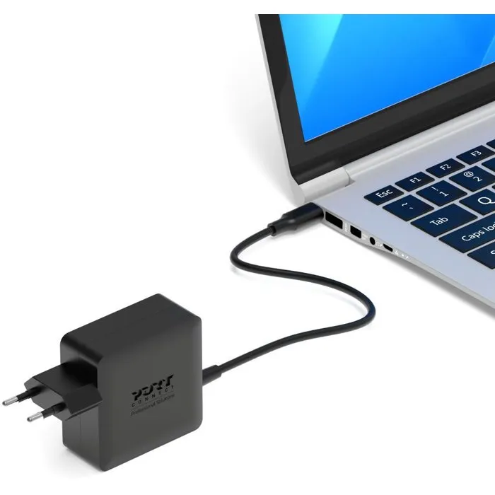 Port Designs GaN2 - Alimentation secteur USB-C 65W pour PC portable, MacBook, tablette et smartphone - Noir - 1,5 m
