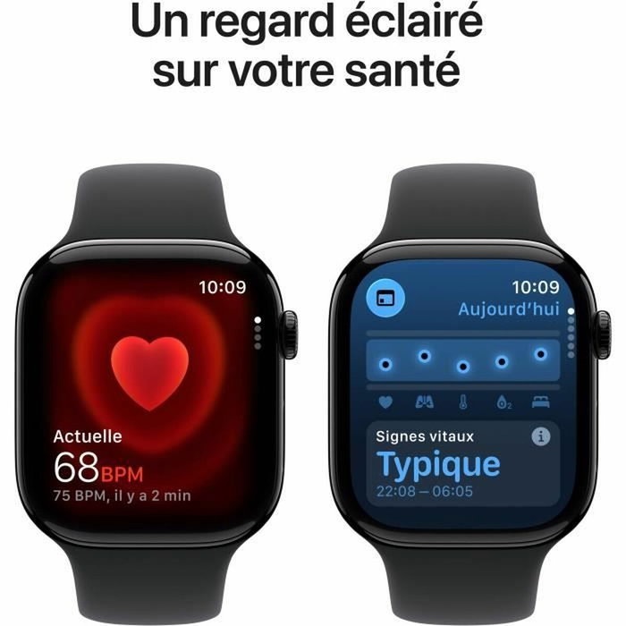 Apple Watch Series 11 GPS + Cellular 46mm Aluminium Jet Black avec Bracelet Sport Band Noir S/M