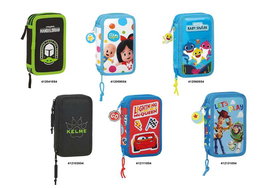 Safta Lot de plumiers doubles avec 28 pièces assorties - Modèles variés - À partir de 3 ans