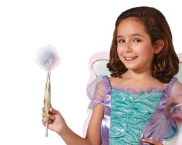 Baguette Princesse avec Pompon Blanc et Violet et Rubans Dorés