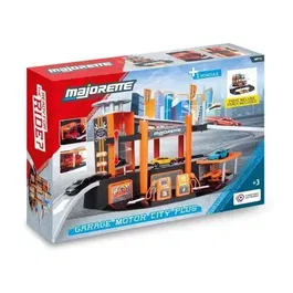 Majorette Garage Motor City Plus - Jouet pour enfants des 3 ans avec 1 véhicule, pompe à essence, ascenseur, atelier, rampe, héliport