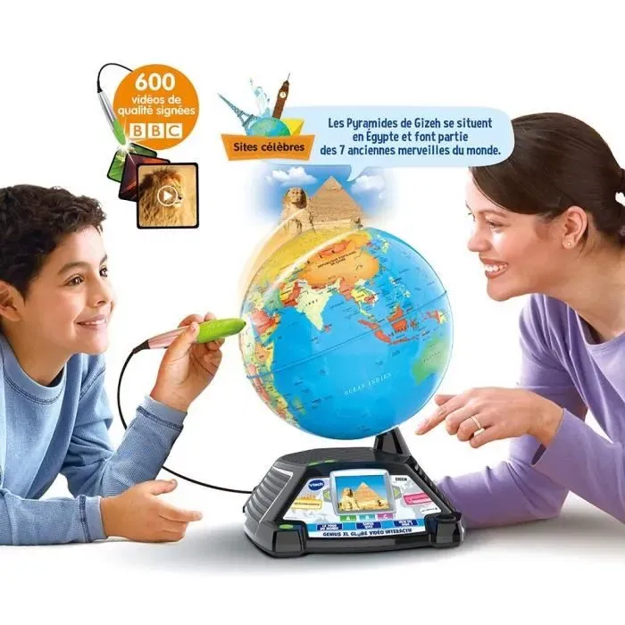 VTech Genius XL - Globe vidéo interactif avec écran et stylet - 5h de vidéos BBC - Français - 7 à 99 ans