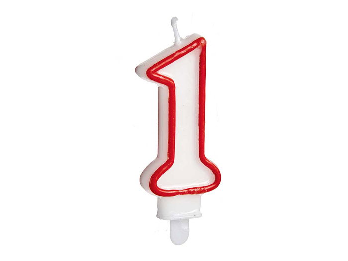 ARTE REGAL Bougie d'anniversaire numéro 1 blanche avec bord rouge
