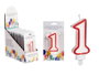 ARTE REGAL Bougie d'anniversaire numéro 1 blanche avec bord rouge