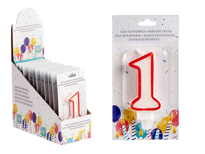 ARTE REGAL Bougie d'anniversaire numéro 1 blanche avec bord rouge