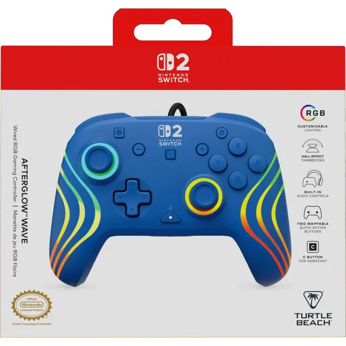 Turtle Beach Manette Gaming Filaire RGB Afterglow Wave pour Nintendo Switch 2 - Bleu Turtle Beach Manette Gaming Filaire RGB Afterglow Wave pour Nintendo Switch 2 - Bleu