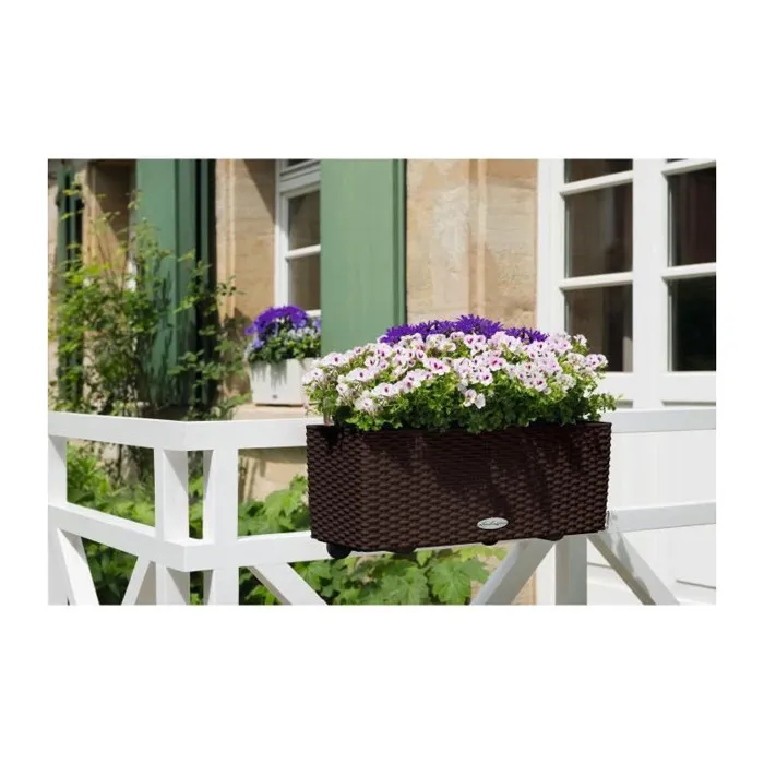 Lechuza Jardinière Balconnière Cottage Balconera 50 x 19 x 19 cm, Plastique Aspect Résine Tressée, Coloris Moka, avec Bac d'Arrosage