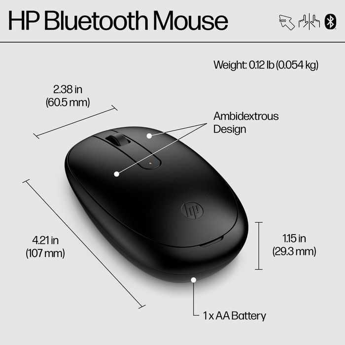 HP Souris Sans Fil Bluetooth Compacte et Ambidextre avec 15 Mois d'Autonomie