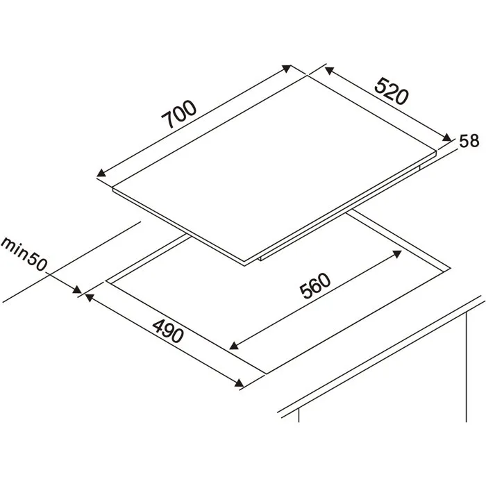 Table de cuisson induction Continental Edison CETI724Z2FLEX Noir, 4 foyers dont 2 zones flex, 7200 W, 70 cm