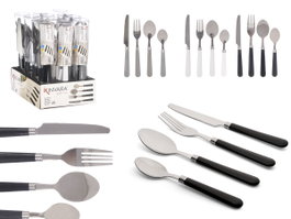 Kinvara Set de 4 couverts assortis couleurs neutres acier et plastique, lavables au lave-vaisselle 4x22x4 cm (Set de 12)