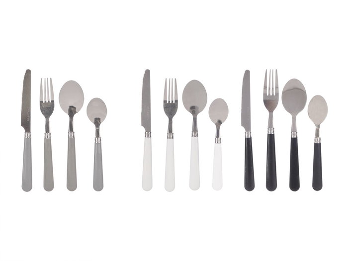 Kinvara Set de 4 couverts assortis couleurs neutres acier et plastique, lavables au lave-vaisselle 4x22x4 cm (Set de 12)