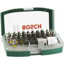 Bosch - Set de 31 embouts de vissage courts avec codage couleur (L25mm, PH/PZ/Plat/HEX/T/Th) et 1 porte-embout magnétique universel - 32 pièces en boîte plastique
