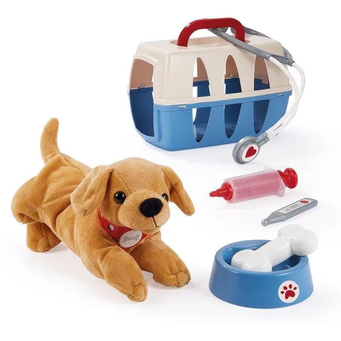 Ecoiffier 273 - Valisette Vétérinaire Médical pour Chien Peluche - 24 cm - Accessoires Stéthoscope, Thermomètre, Seringue - Jouet Fabrication Française - Dès 18 mois
