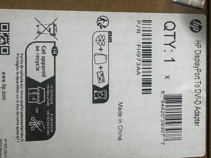 HP Adaptateur DisplayPort vers DVI-D Single Link - Convertisseur de connecteur pour écran et carte graphique - 19 cm