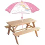 Fun House Table de pique-nique pour enfant thème Licorne en pin avec bancs et parasol - 53 x 95 x 75 cm