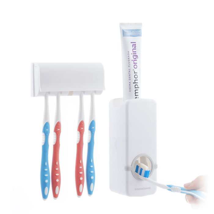 Pack Distributeur de Dentifrice avec Porte Brosse à Dents et Distributeur Automatique Rechargeable de Savon Liquide InnovaGoods
