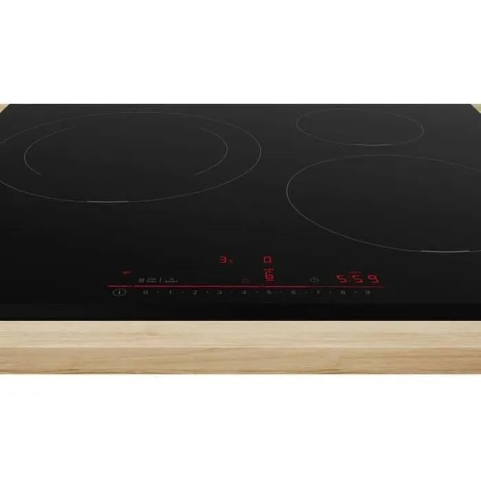 Bosch PIJ631HB1E - Table de cuisson à induction, 60 cm, Noir, 3 foyers, 7400 W, commande DirectSelect, Home Connect (592 x 522 mm)
