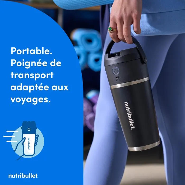 Nutribullet NBP106B - Blender personnel rechargeable USB-C - Flip - 120W - Isotherme - Fonction Pulse - Compact avec poignée - Noir
