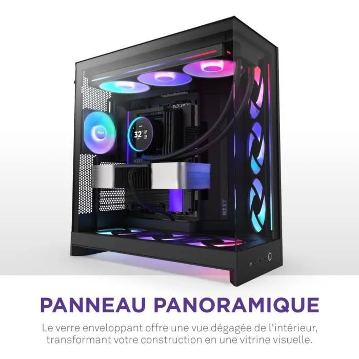 NZXT H9 Flow RGB+ Boîtier PC moyen-tour noir, double chambre, 3 ventilateurs RGB, mesh airflow, contrôleur intégré, verre trempé NZXT H9 Flow RGB+ Boîtier PC moyen-tour noir, double chambre, 3 ventilateurs RGB, mesh airflow, contrôleur intégré, verre trempé