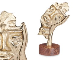 Giftdecor Figurine Métal Visage Main Doré avec Support Bois 16,5x26,5x11 cm Décoration Maison (Set de 6)