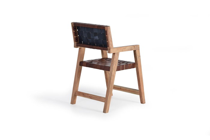GINER Y COLOMER Chaise en Bois de Manguier et Cuir Naturel Marron - Siège 45x44 cm, Hauteur 47 cm, Dossier 45 cm