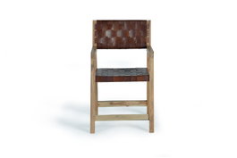 GINER Y COLOMER Chaise en bois de manguier et cuir naturel marron
