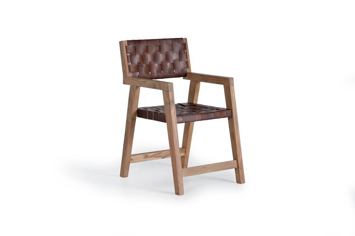 GINER Y COLOMER Chaise en Bois de Manguier et Cuir Naturel Marron - Siège 45x44 cm, Hauteur 47 cm, Dossier 45 cm