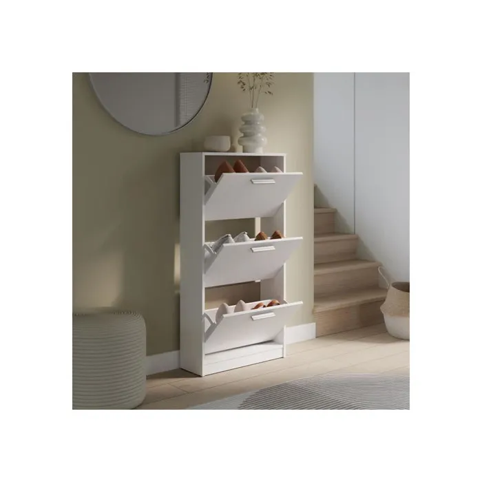 MAC Meuble à chaussures 6 paires Blanc mat 3 abattants L58,2 x P20,4 x H115,5 cm